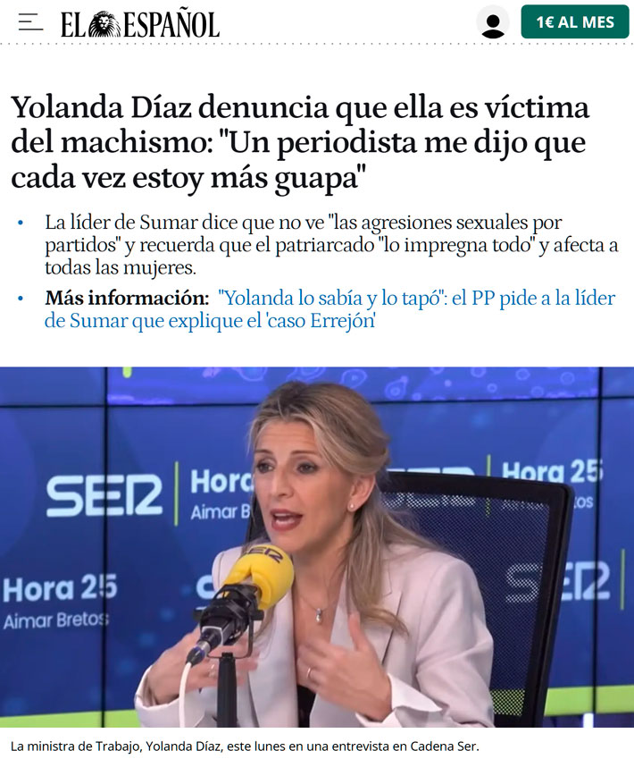 Yolanda Díaz dice que ella también es víctima del machismo.