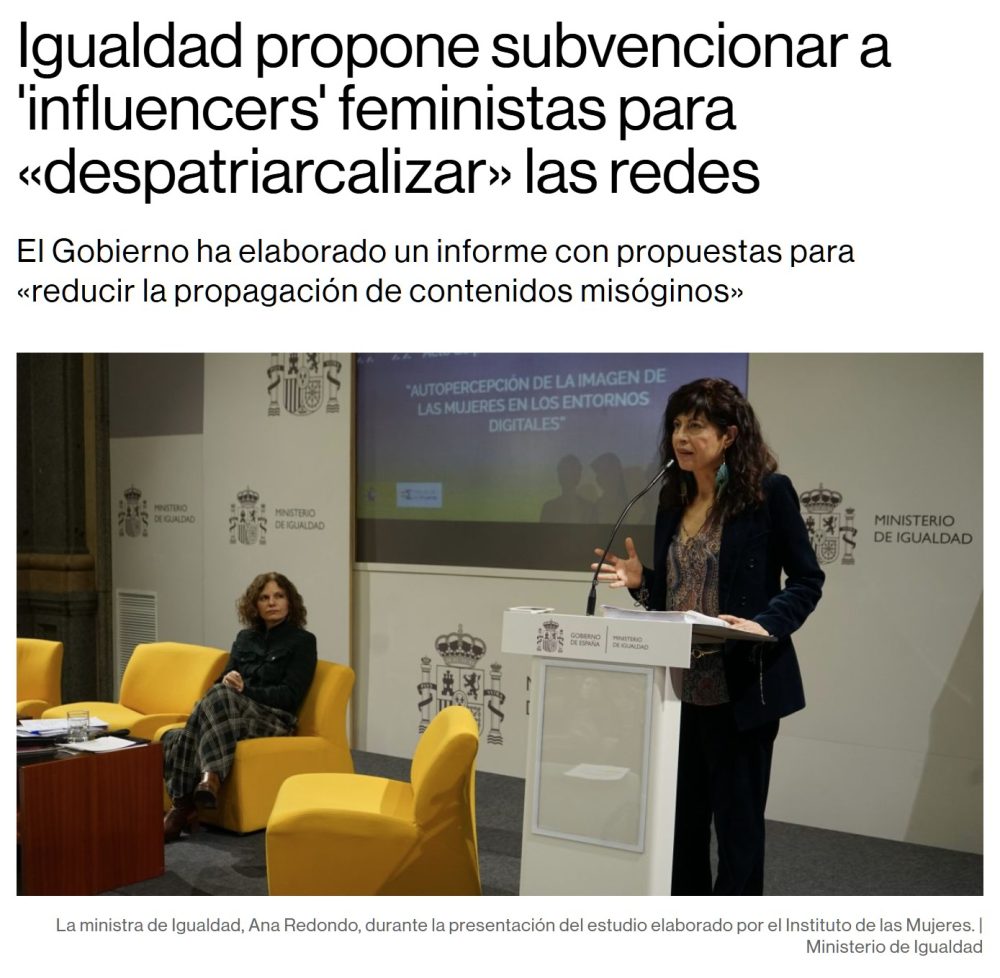 Igualdad propone la censura de mensajes «misóginos» en redes y subvenciones para ‘influencers’ feministas