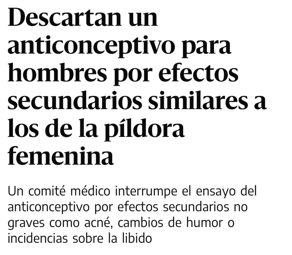 Descartan las píldoras anticonceptivas para hombres porque tienen efectos secundarios similares a los de la píldora femenina.