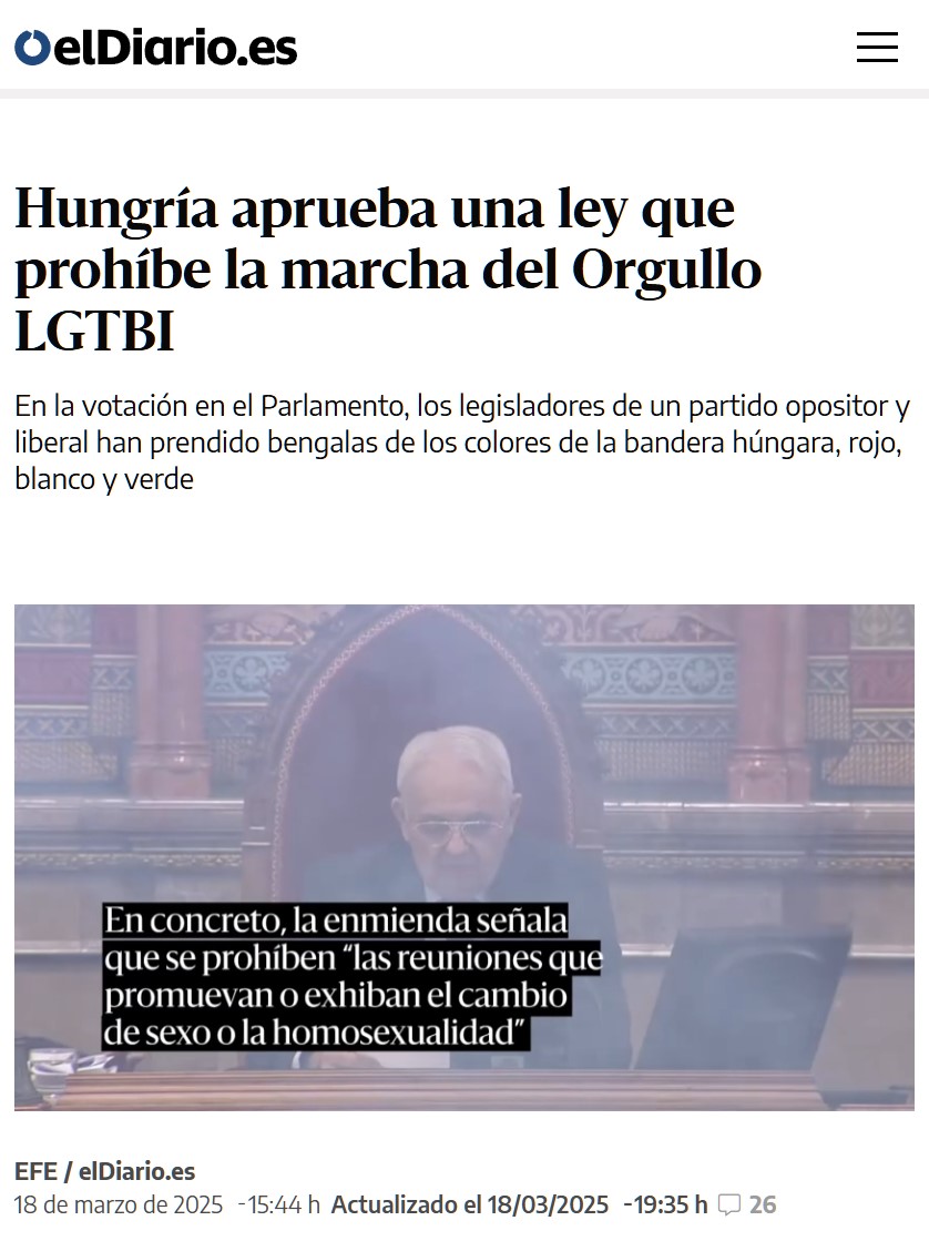 Hungría aprueba DEMOCRÁTICAMENTE una ley que prohibe la marcha del Orgullo LGTBI.