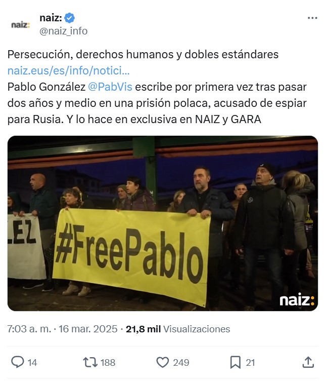 El “periodista“ Pablo González dice que no es un espía… Que lo recibiera Putin es nada sospechoso.