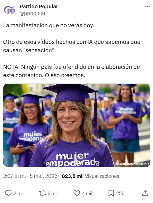 El vídeo del PP para el 8M creado con IA.