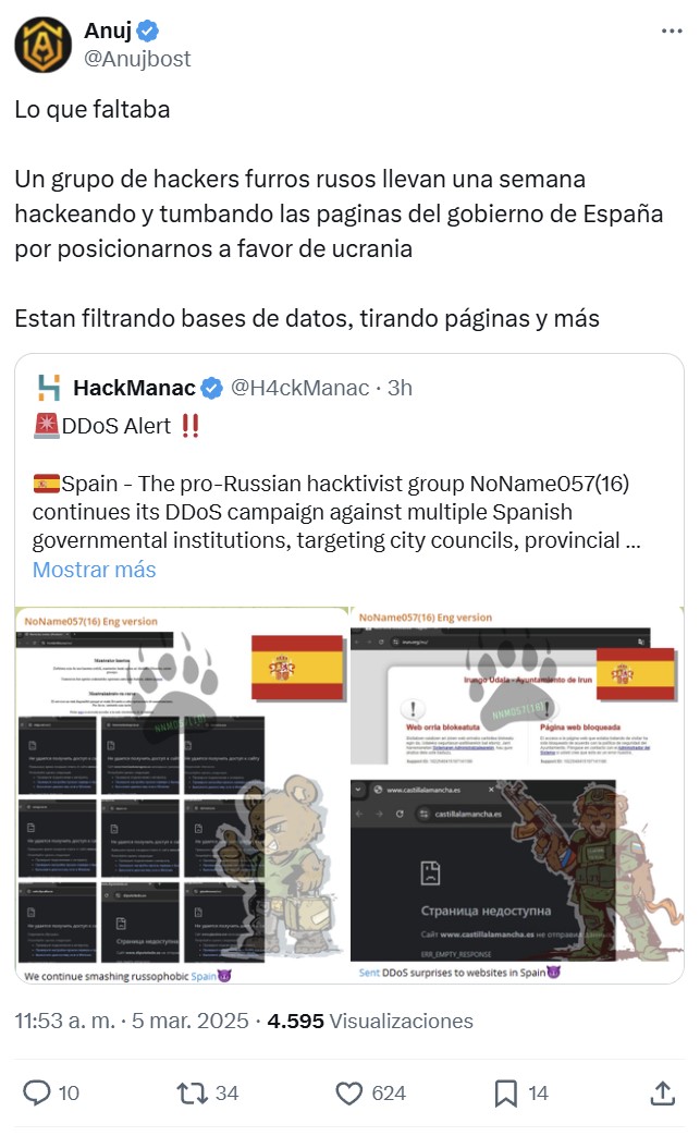 Los hackers furros rusos están asediando las páginas del Gobierno de España.