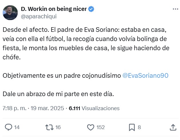 El alegato de Eva Soriano el día del Padre: "Los padres de los 90 no estaban diseñados para mostrar afecto".