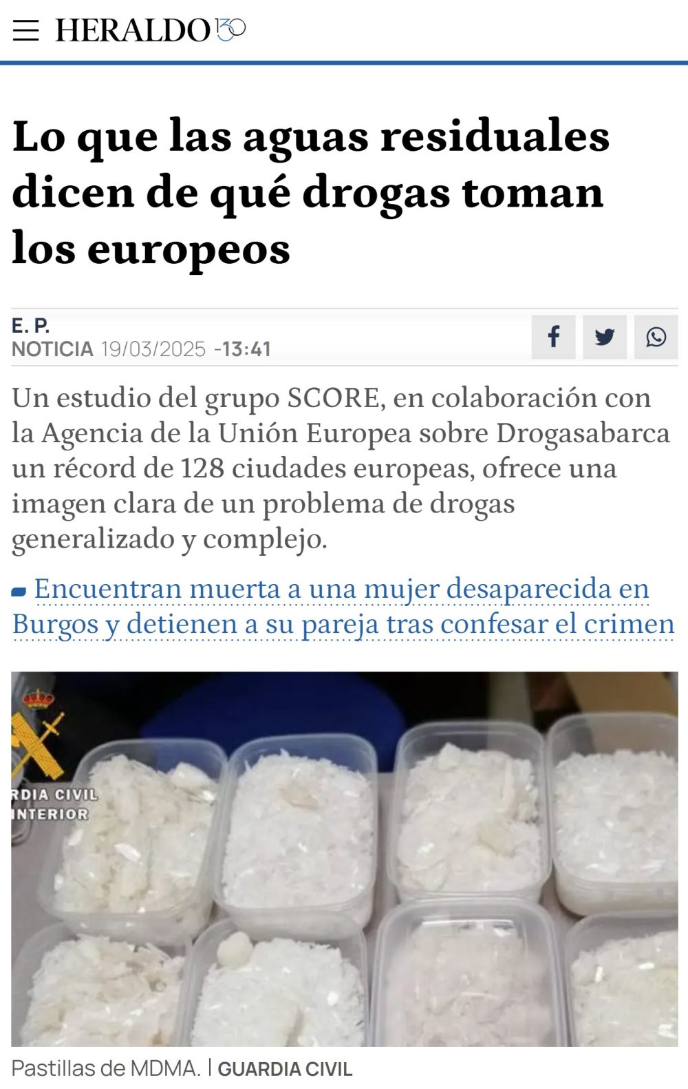 El análisis de aguas residuales confirma el avance del MDMA en toda Europa.