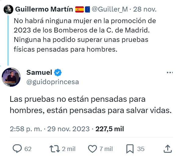 "Pruebas físicas pensadas para hombres"