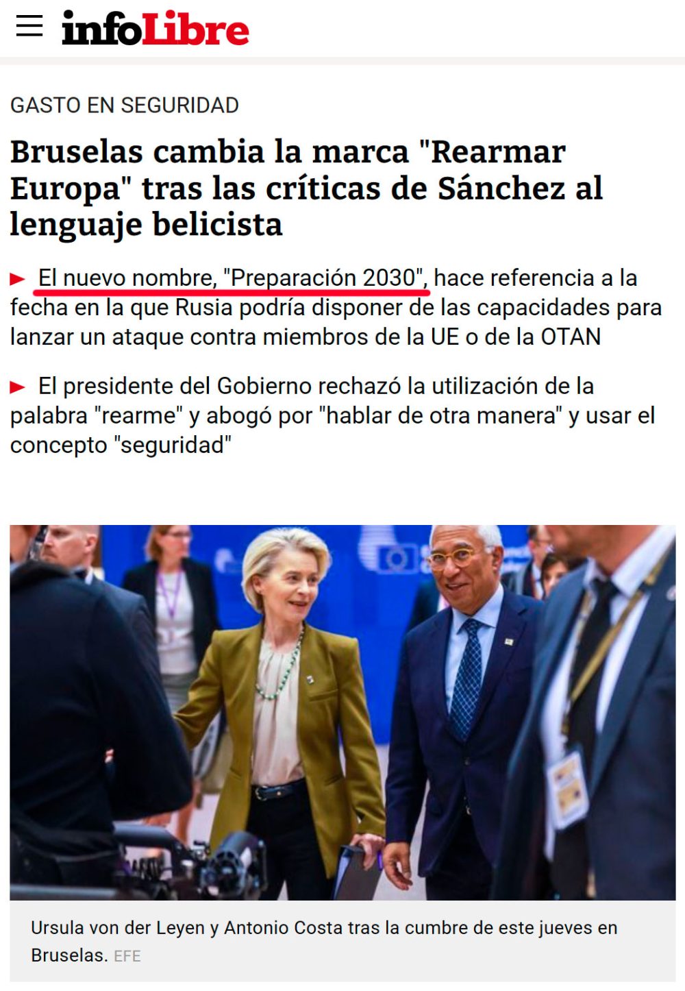 Europa cambia la marca “Rearmar Europa” porque suena belicista. Ahora se llamará “PREPARACIÓN 2030”.