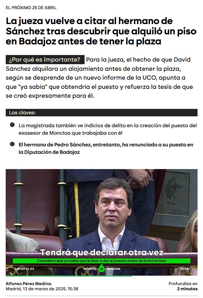 David Sánchez vuelve a estar citado porque la jueza ha descubierto que alquiló un piso en Badajoz antes de tener la plaza.