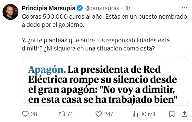 La presidenta de Red Eléctrica: "No voy a dimitir".