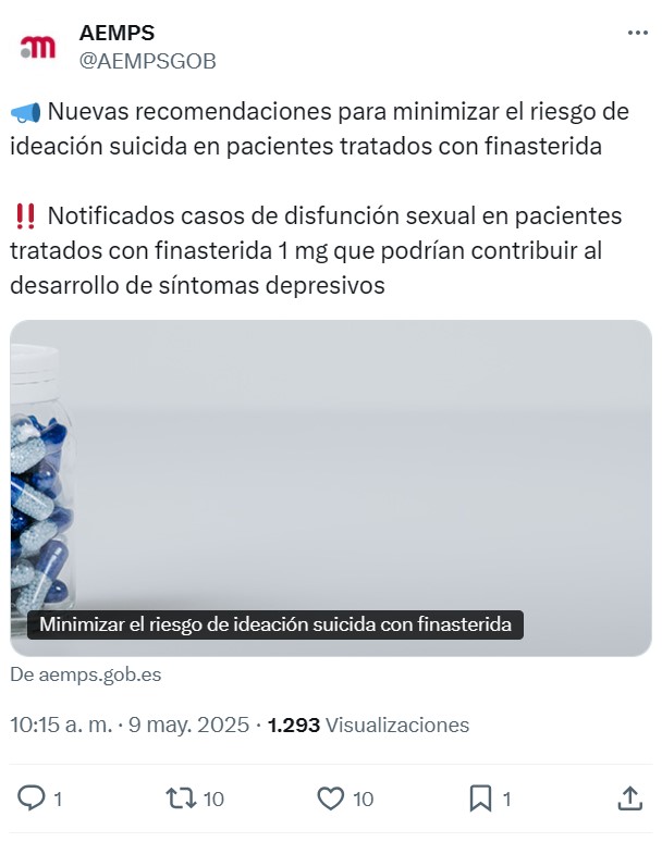 Sanidad recomienda abandonar los tratamientos con Finasterida.