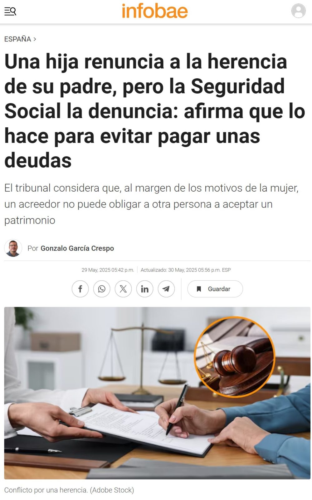 Una hija renuncia a la herencia de su padre y acaba denunciada por la Seguridad Social.