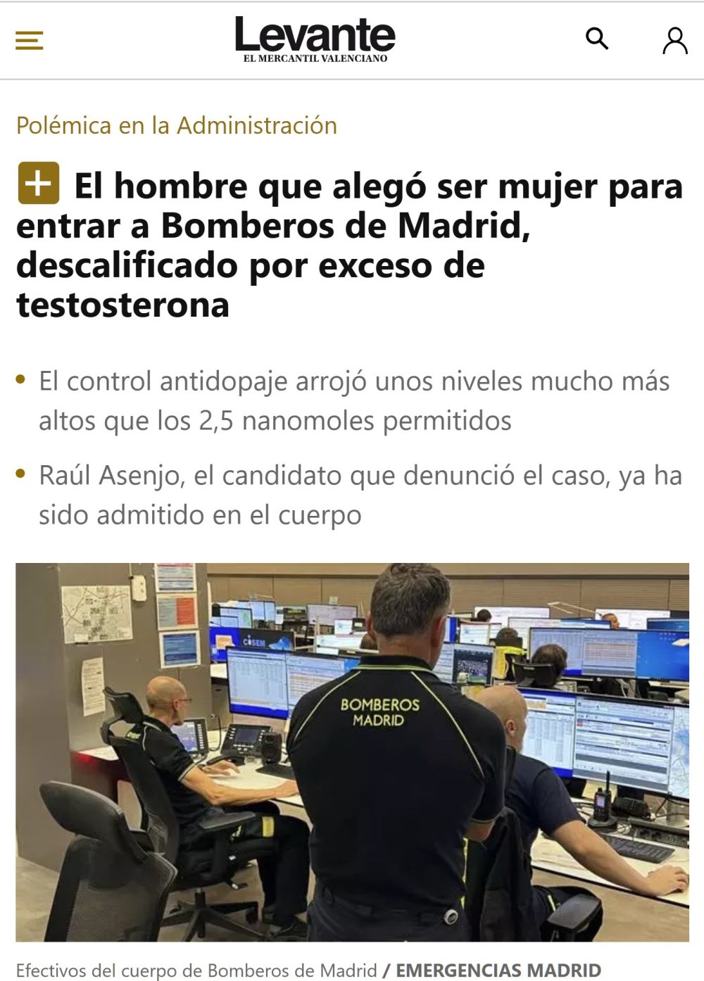 La bombero trans que ganó su plaza debido a que los baremos femeninos son más bajos, finalmente ha sido descalificada por dopaje.