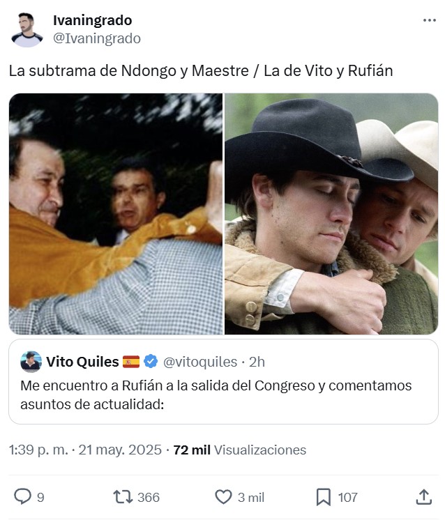 Vito Quiles se encuentra con Rufián a la salida del Congreso y comentan asuntos de actualidad.