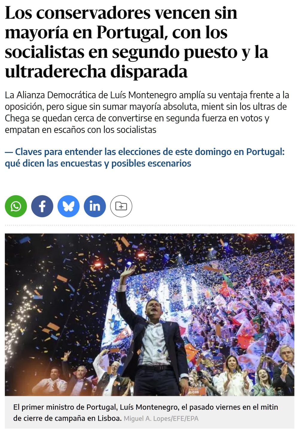 Los conservadores vencen en Portugal y la extrema derecha pelea por el segundo puesto.