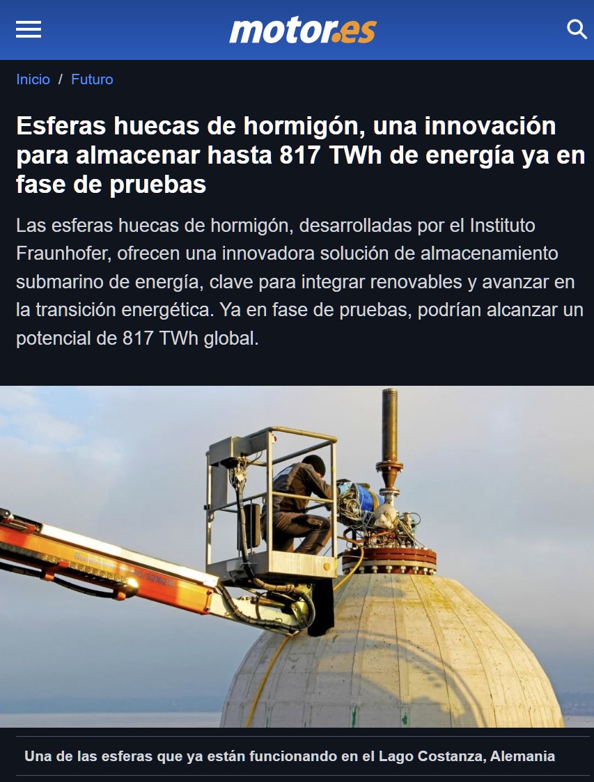 Esferas huecas de hormigón para almacenar excedentes de energía renovable y poder usarla cuando se necesite.
