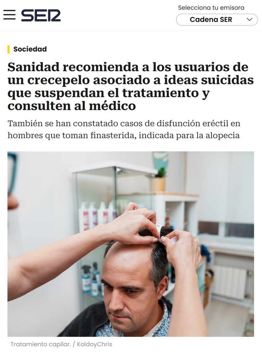 Sanidad recomienda abandonar los tratamientos con Finasterida.