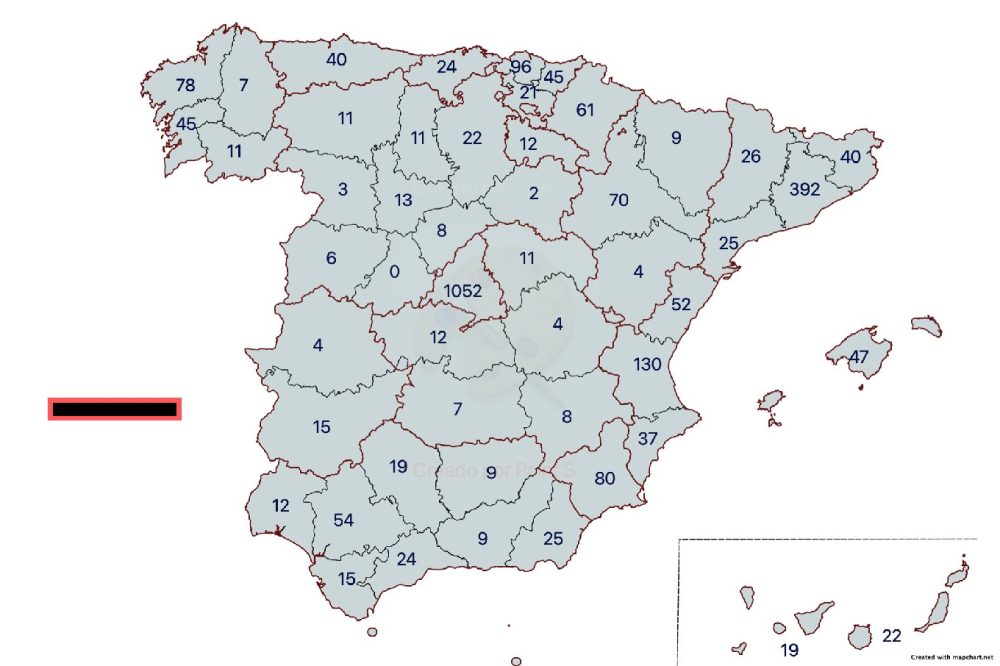 Número de empresas que facturan más de 100.000.000€ al año por provincia.
