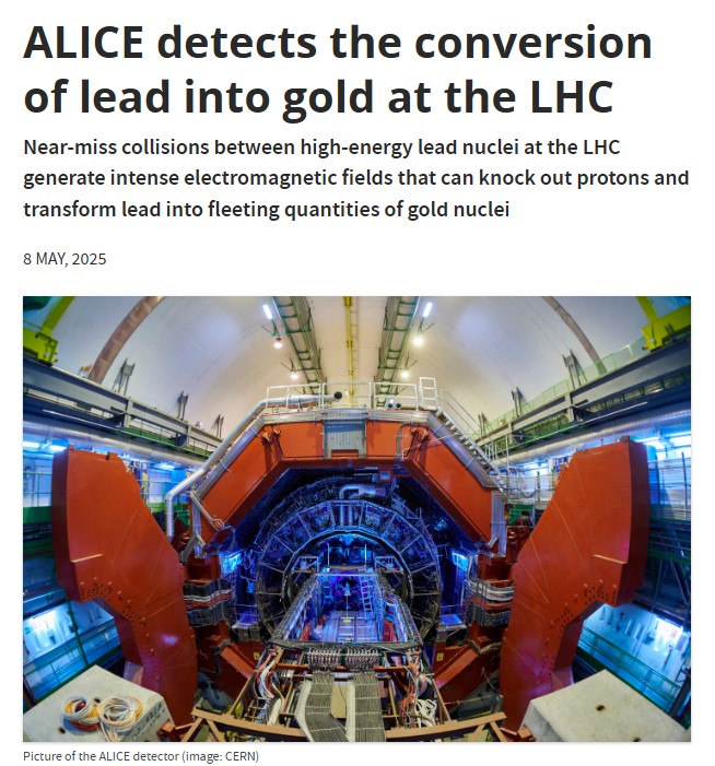El CERN alcanza el sueño que buscaron los alquimistas durante siglos: transformar el plomo en oro.