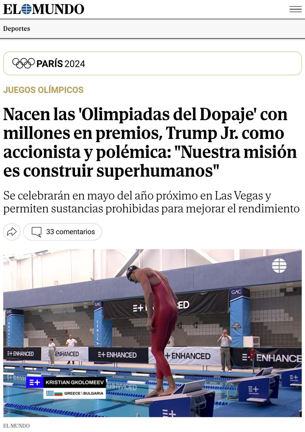 Dentro de un año se celebrarán las primeras Olimpiadas de dopados.