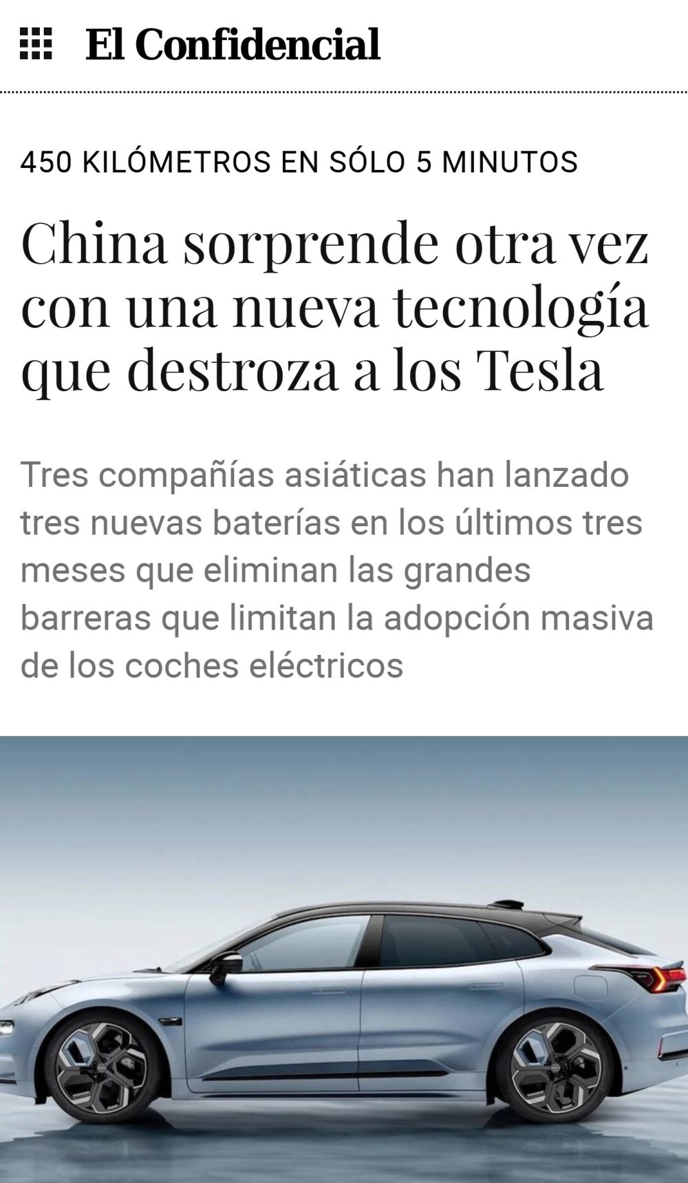 China sorprende otra vez con una batería de coche que da 150 kilómetros en 1 minuto