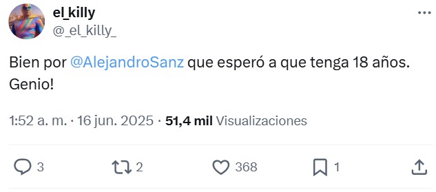 Algo está cambiando cuando una tipa sale en redes diciendo que Alejandro Sanz "se aprovechó de ella" cuando tenía 19 años y la respuesta es: "Responsabilízate de tus mіerdas, que eres adulta".