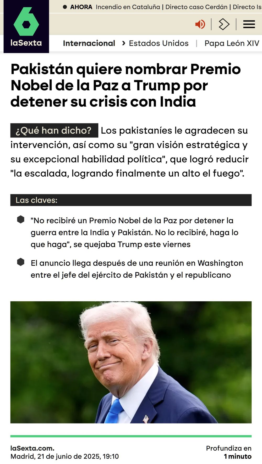 Pakistán quiere que Trump se lleve el Nobel de la paz.