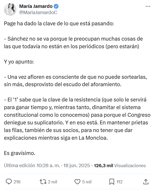 Page dice que hay "discos duros" con "conversaciones" con Sánchez