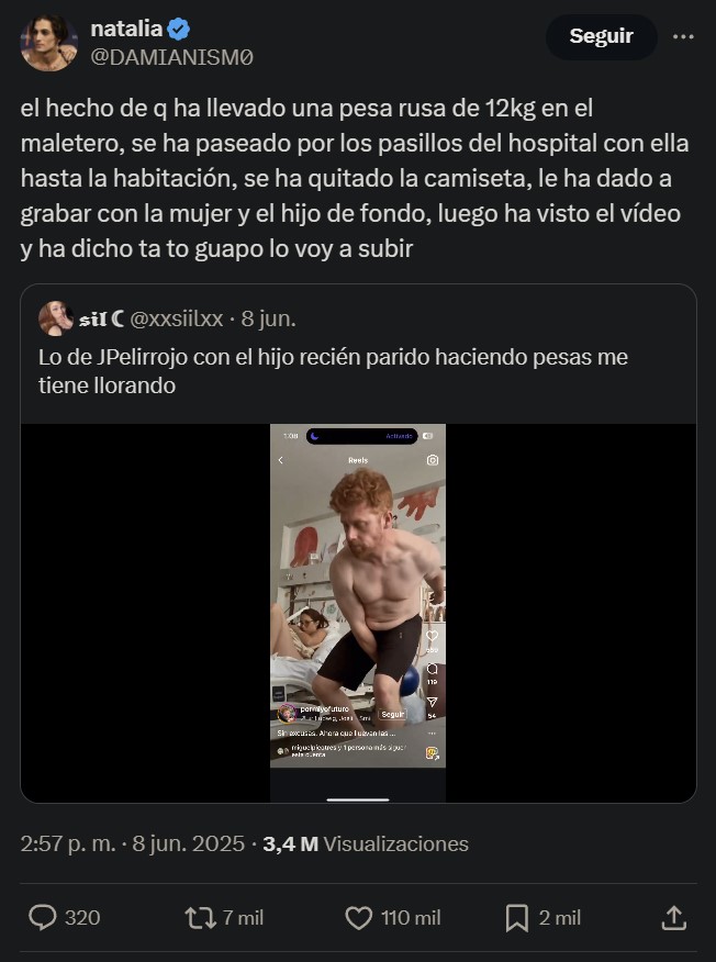 JPelirrojo está tan comprometido con el gym, que no se pierde el entreno ni con su mujer recién parida.