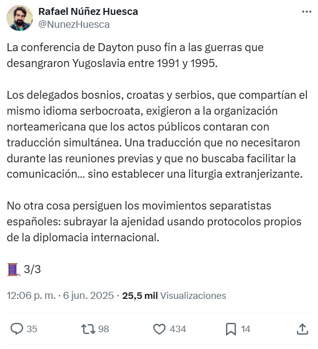 El esperpento de los pinganillos entre hablantes de un mismo idioma solo se da en España.