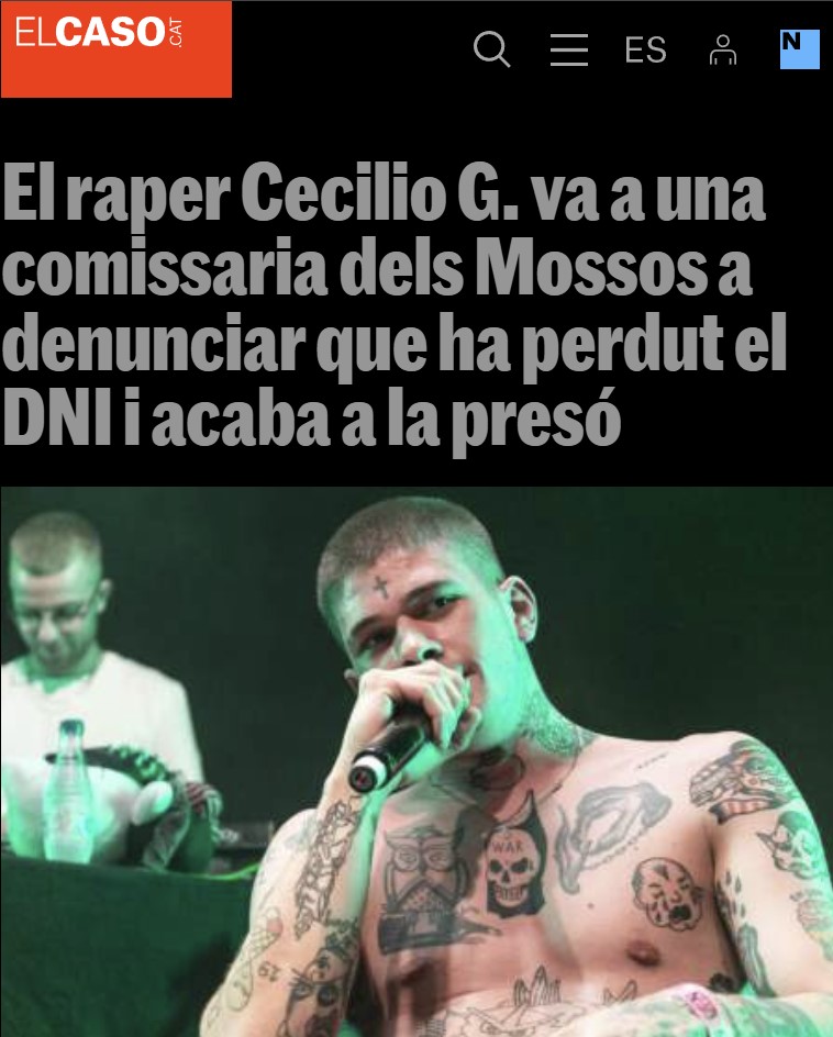 Cecilio G. va a una comisaría de los Mossos a denunciar que ha perdido el DNI y acaba detenido por robo con vioIencia.