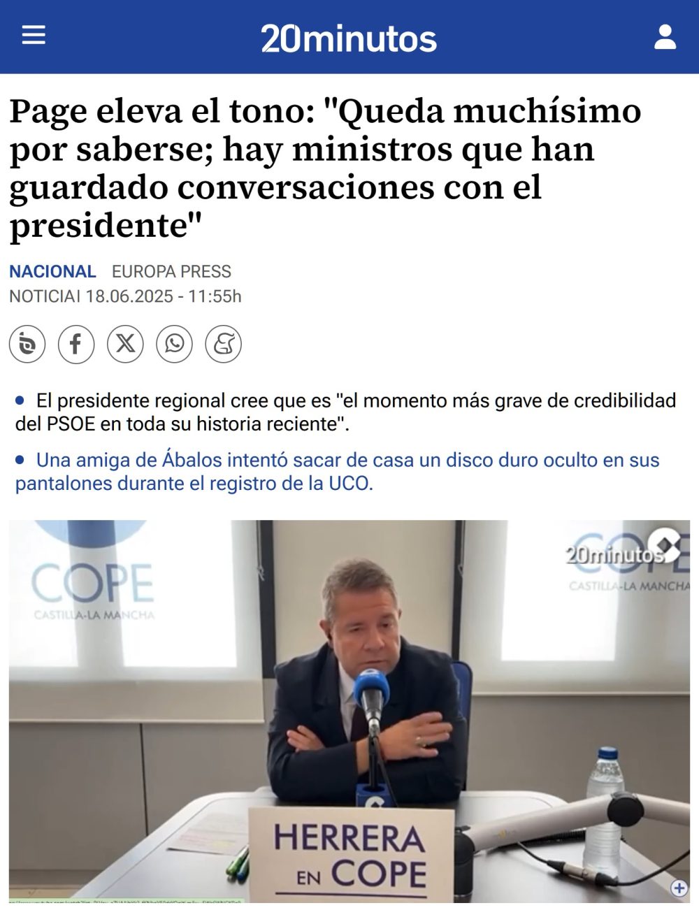 Page dice que hay "discos duros" con "conversaciones" con Sánchez