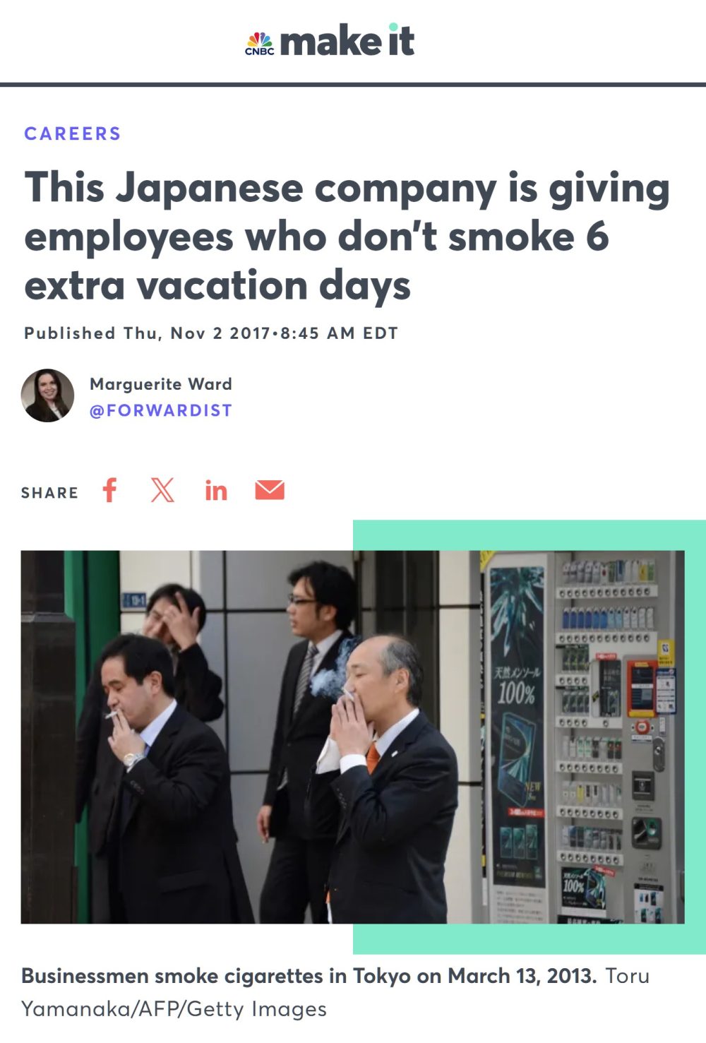 En 2017, una empresa empezó a dar a sus trabajadores no-fumadores 6 días de vacaciones extra.