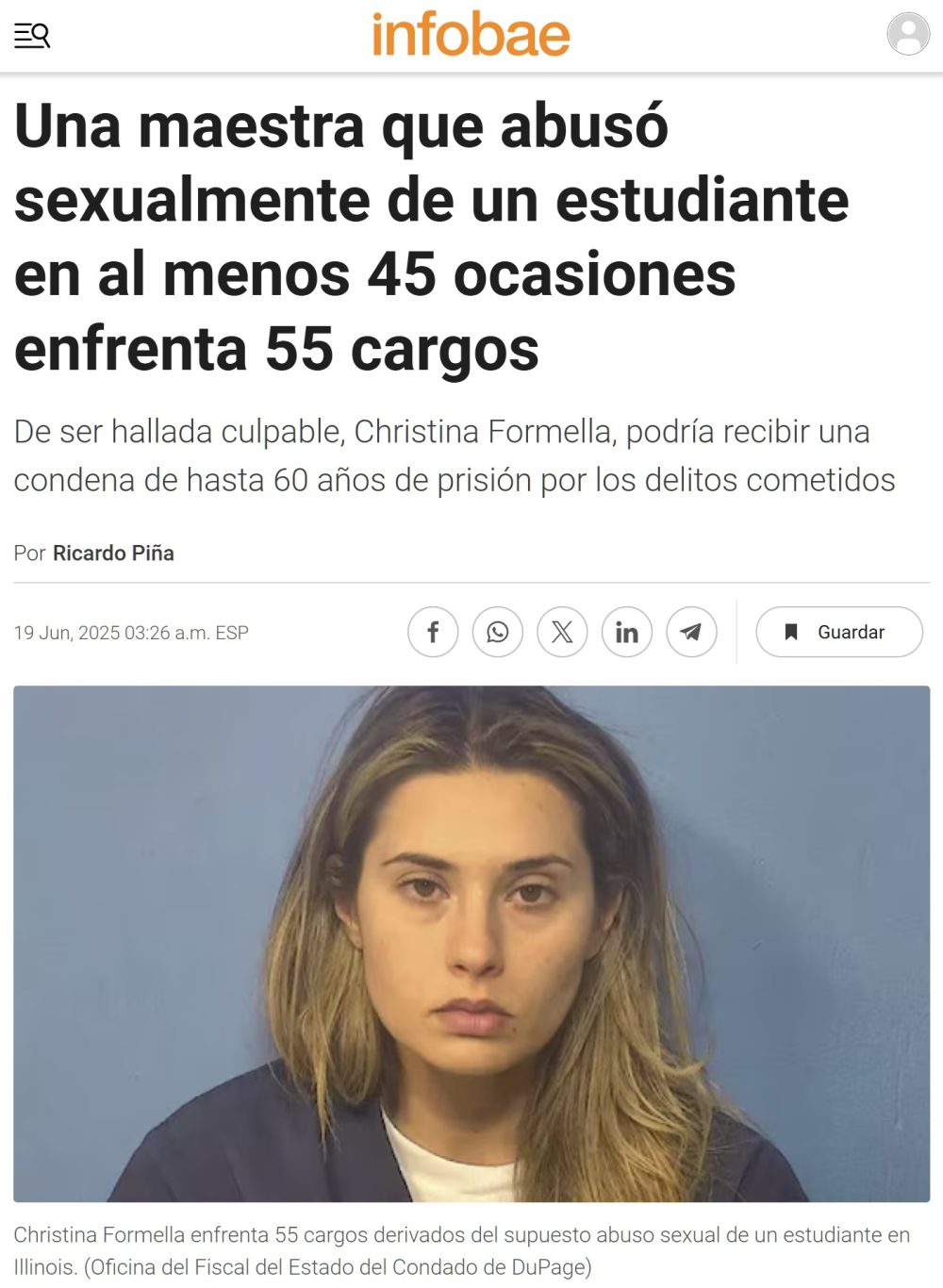 Profesora de Illinois detenida por acostаrse 45 veces con un alumno de 15 años