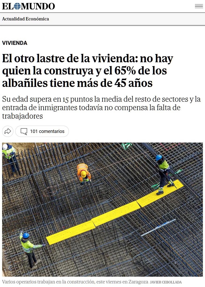 El 65% de los albañiles tiene más de 45 años.