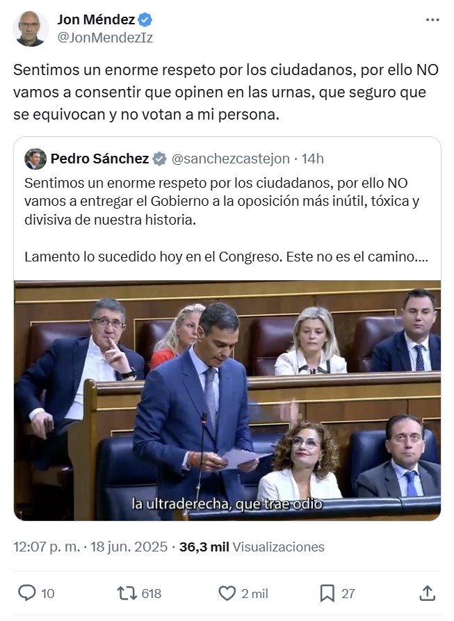 Pedro Sánchez: Sentimos un enorme respeto por vosotros los ciudadanos, así que mejor no votéis, que votáis mal.