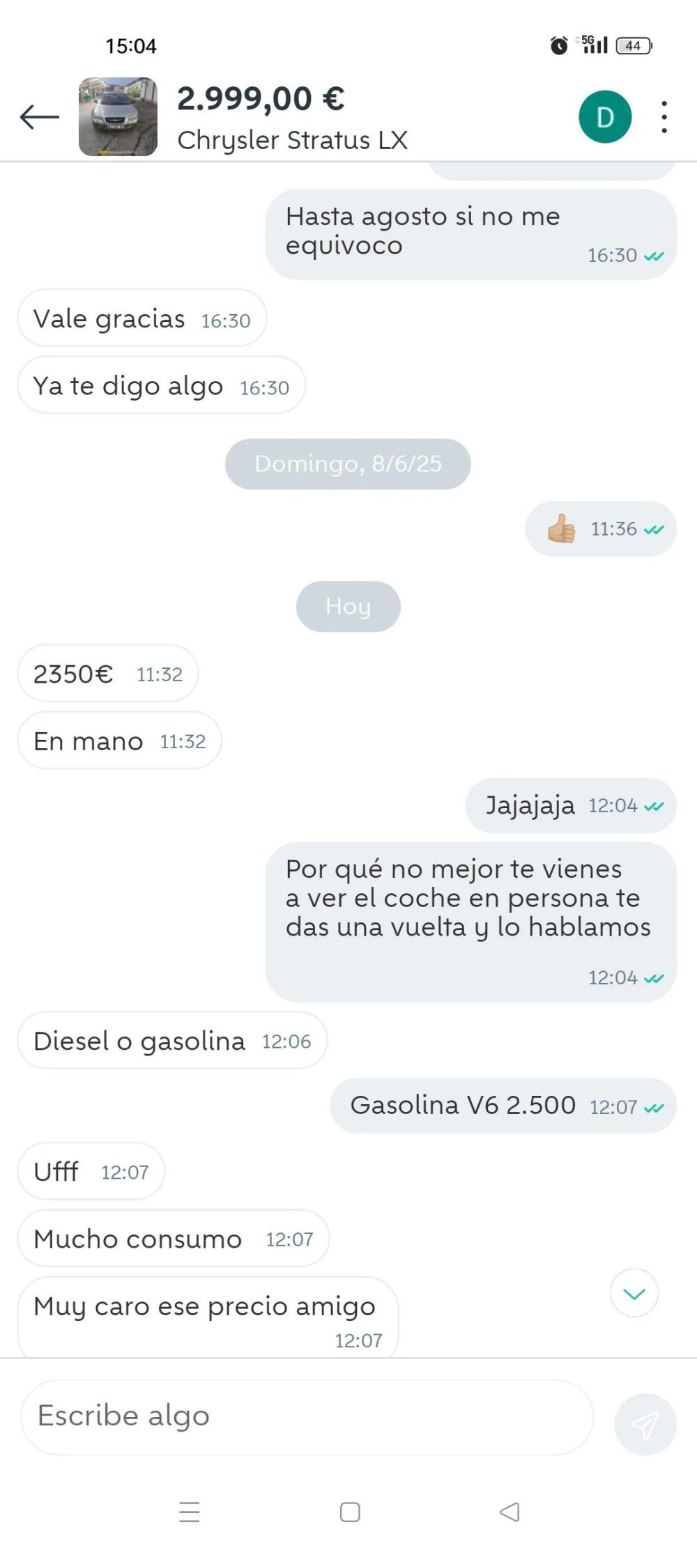 Un usuario de Wallapop pide "precio amego" para comprar un coche.