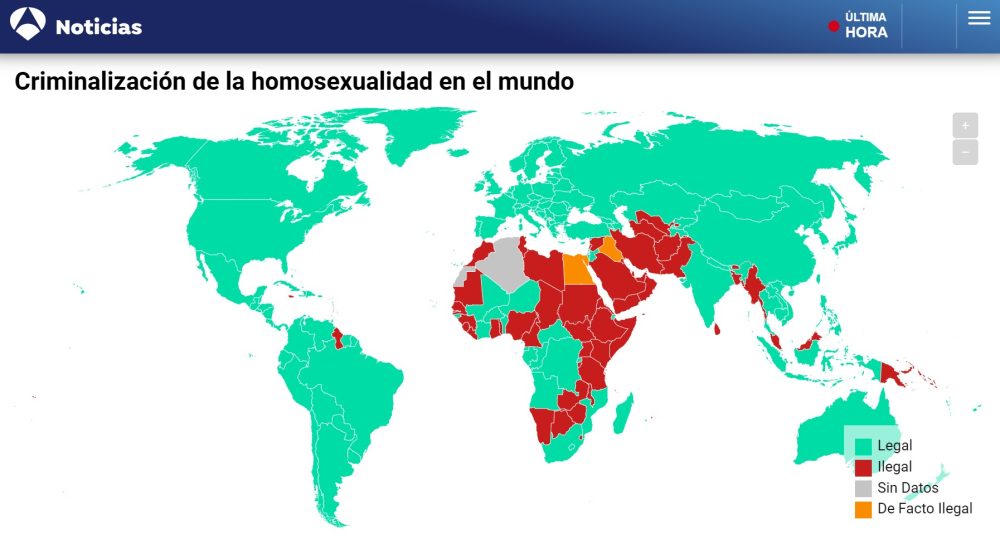 El mapa de la criminalización de la homosexualidad en el mundo.
