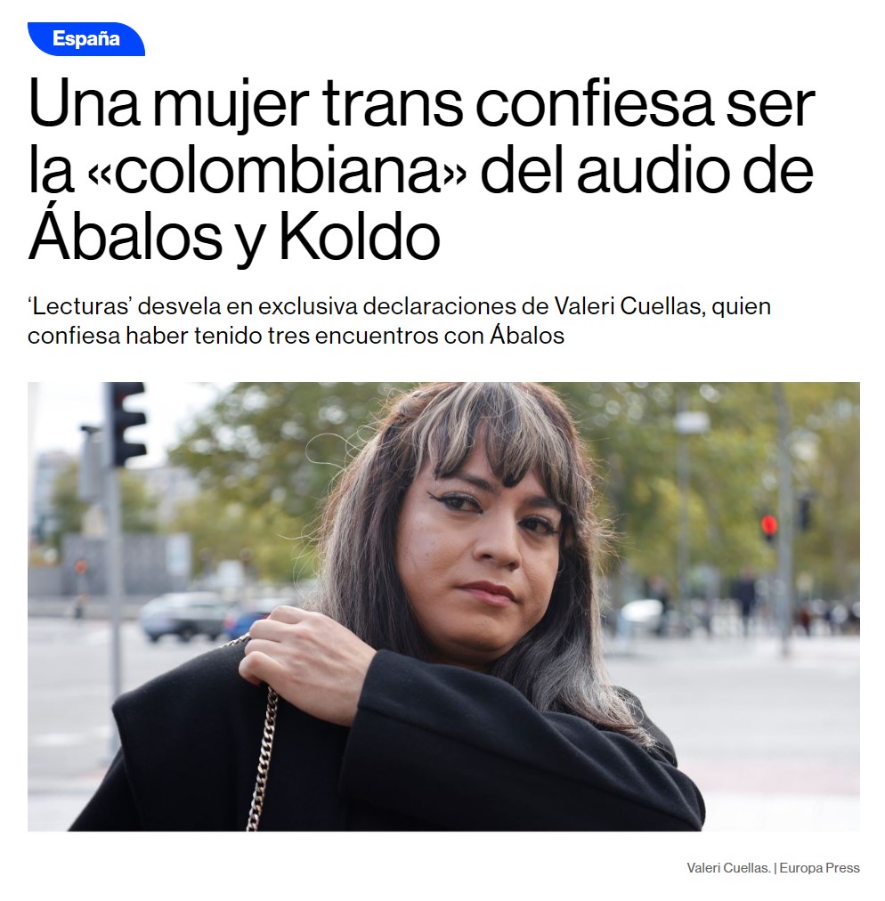 Valeri Cuellas Dice ser la colombiana del audio de Ábalos y Koldo.