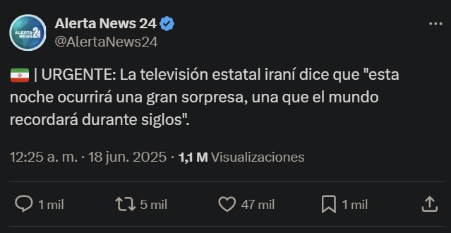 Irán dice que esta noche va a haber "una sorpresa que el mundo recordará durante siglos".