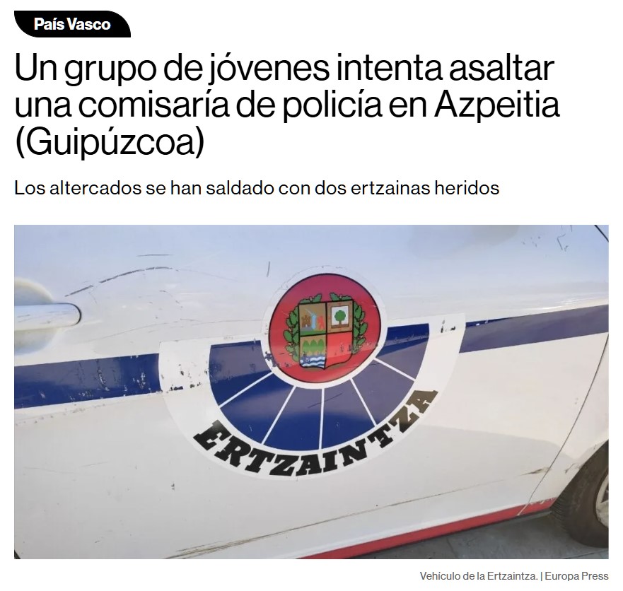 Policías identifican a un grafitero en Azpeitia y una turba de gente intenta asaltar la comisaría.