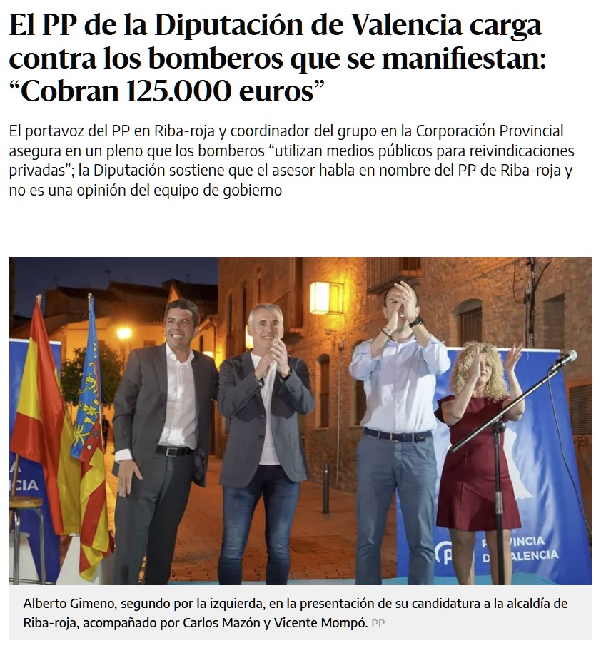 Según un portavoz del PP un bombero raso cobra 125.000 euros.