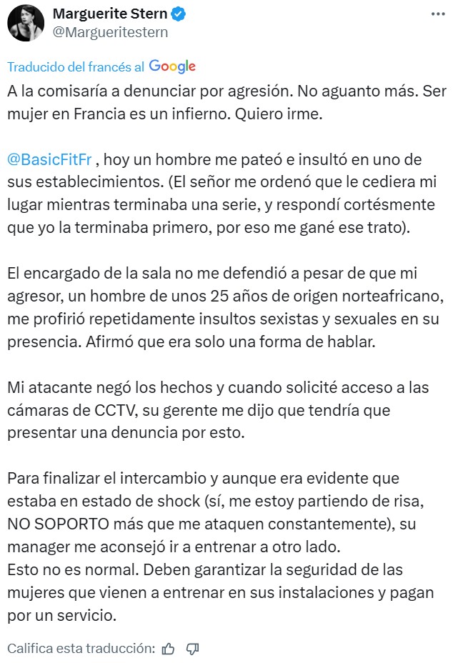 Marguerite Stern, exfeminista de Femen que vandaIizó la catedral de Notre Dame en 2013, es acusada de racіsta por denunciar que un africano la golpeó en un gimnasio en Francia: "No aguanto más. Ser mujer en Francia es un infierno. Quiero irme".