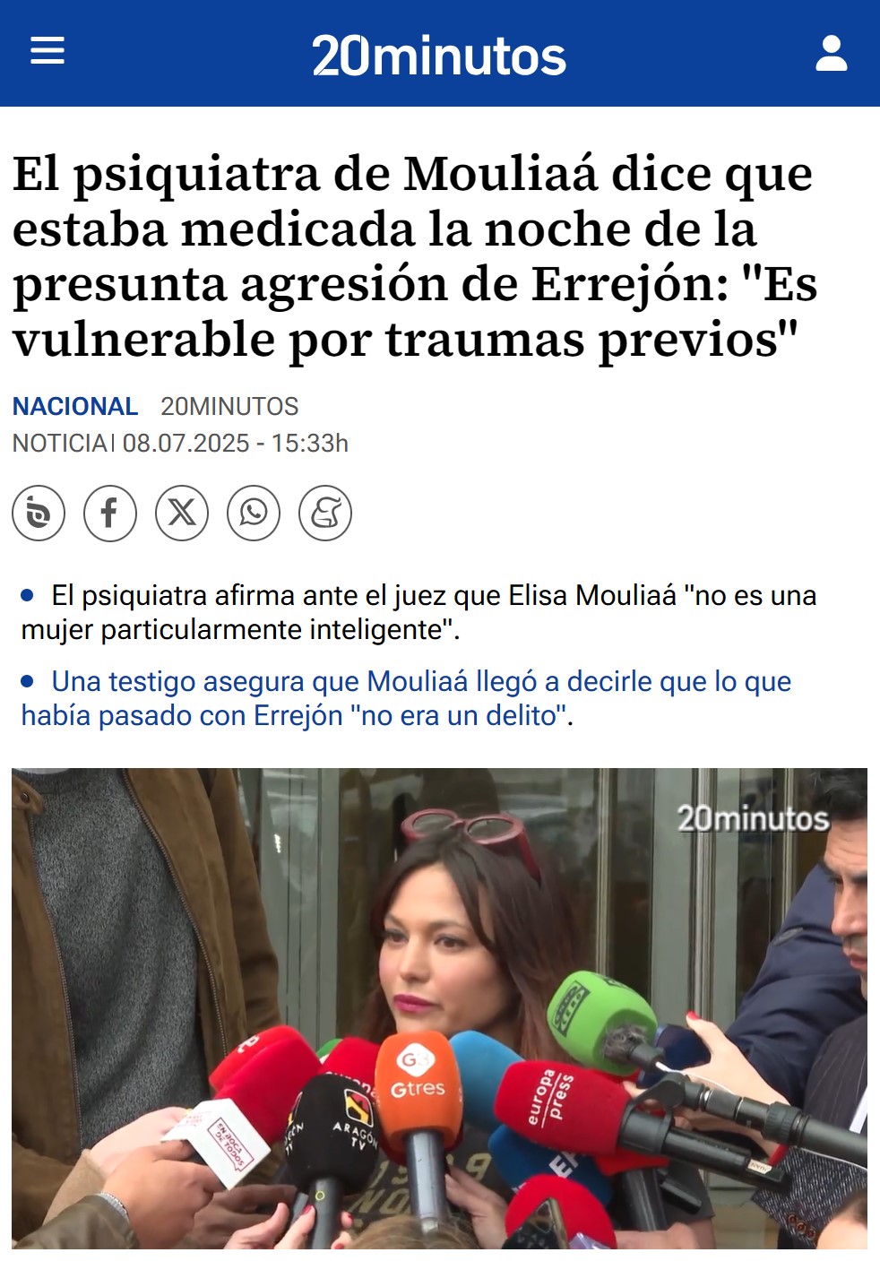 El psiquiatra de Mouliaá dice que estaba medicada la noche de la presunta agresión de Errejón: "No es mujer de muchas luces"