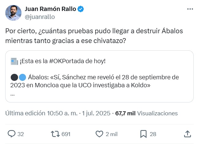 Ábalos dice ahora que Sánchez le avisó en septiembre de 2023 que la UCO investigaba a Koldo.