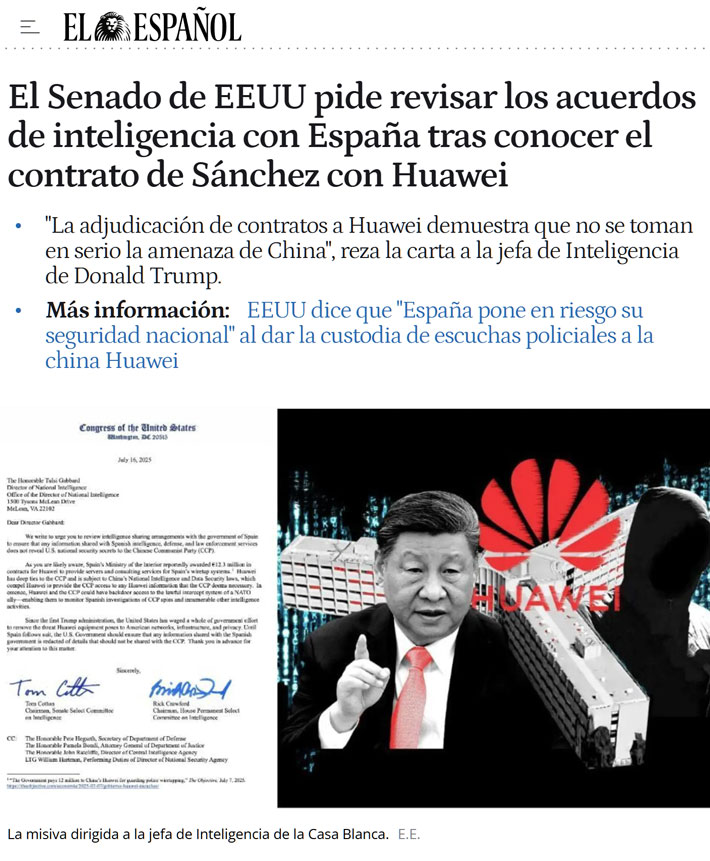 El contrato que firmó Pedro Sánchez con Huawei nos pone en el punto de mira de EEUU.