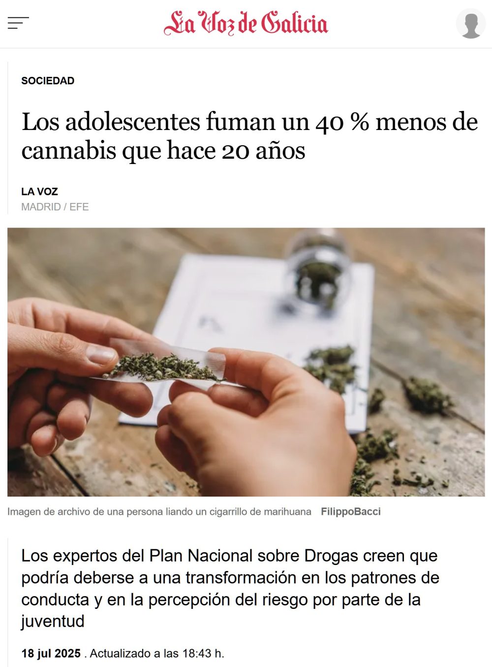 Los adolescentes fuman un 40 % MENOS de cаnnаbis que hace 20 años.