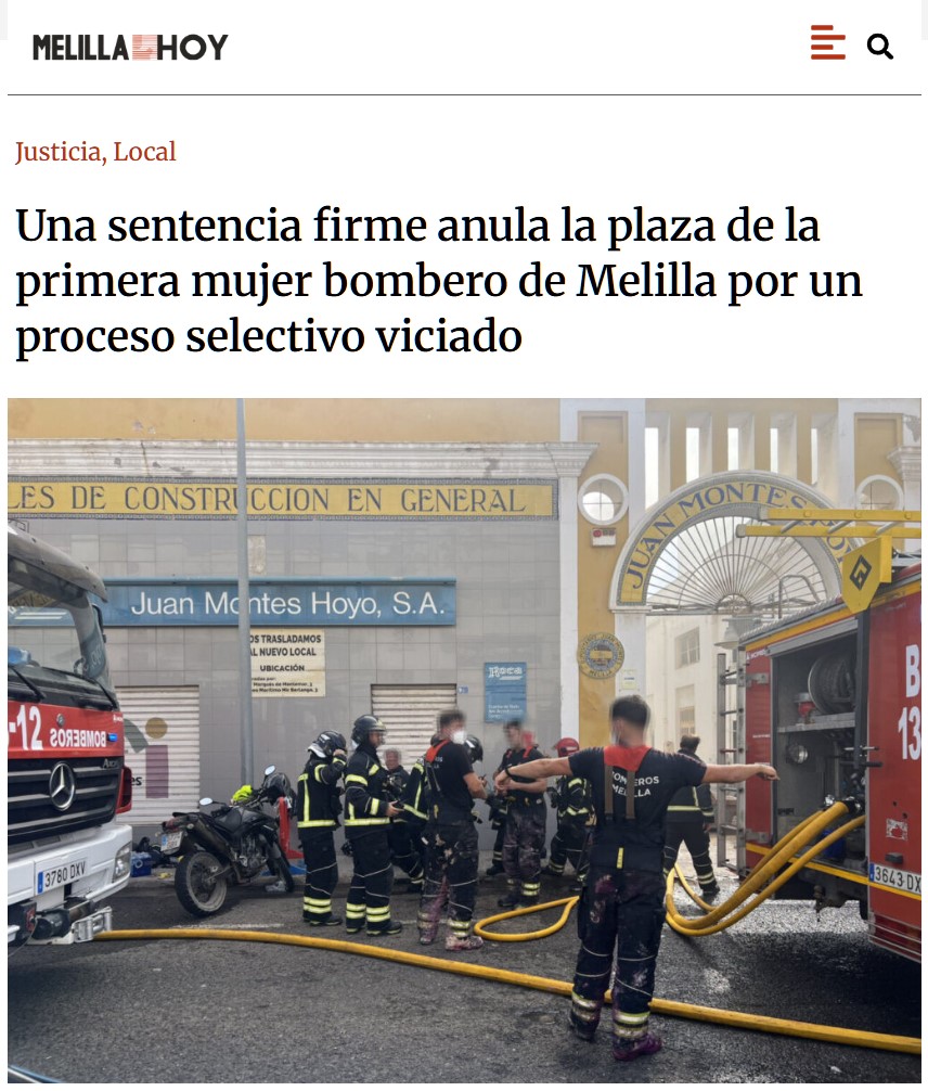 La primera bombera de Melilla queda fuera del cuerpo de bomberos por trato de favor.