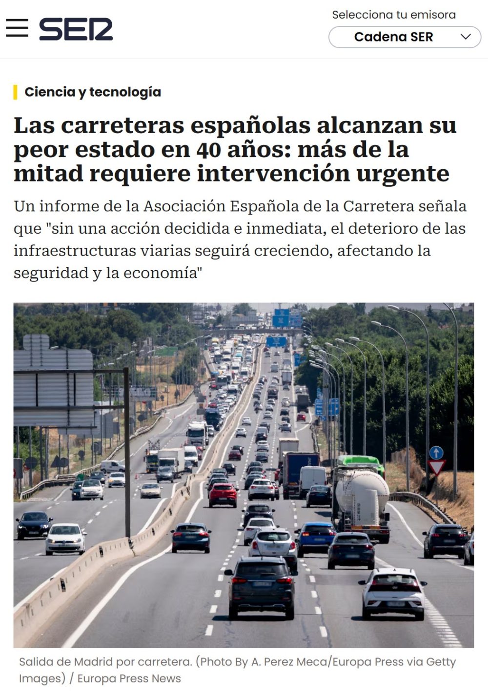 Las carreteras de España están en su peor momento.