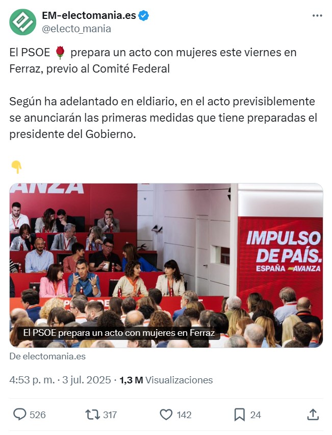 "El PSOE prepara un acto con mujeres hoy".