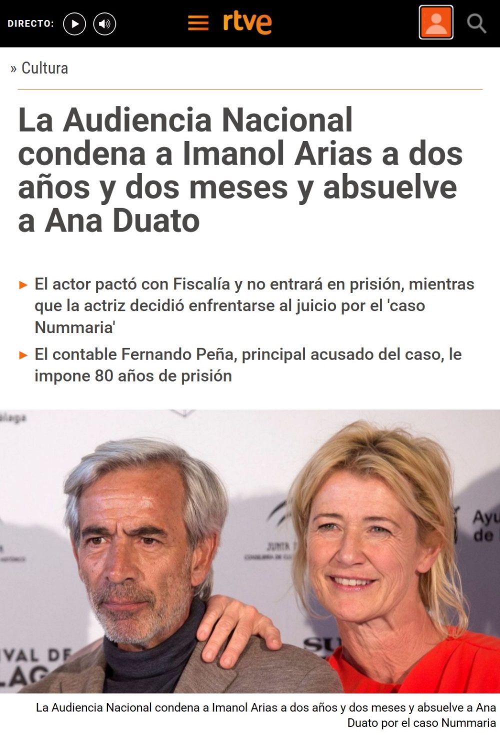 Tanto Imanol Arias como Ana Duato no entrarán en prisión.